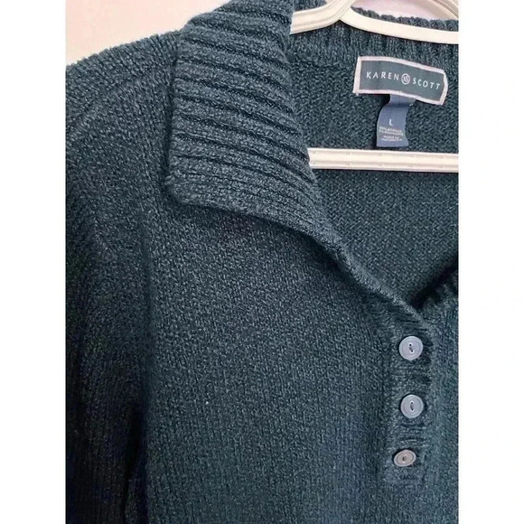 🧶 Karen Scott Dark Teal/Green Collared Button-Up Textured Sweater - Picture 7 of 11